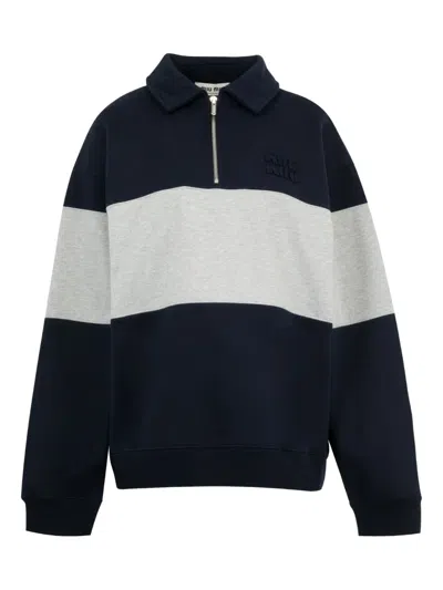 Miu Miu Half-zip Striped Sweatshirt In Blue