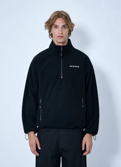 Miu Miu Half-zip Fleece Sweatshirt In Black