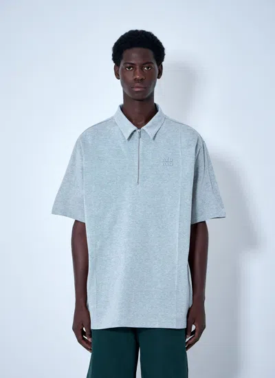 Miu Miu Half-zip Polo Shirt In Gray