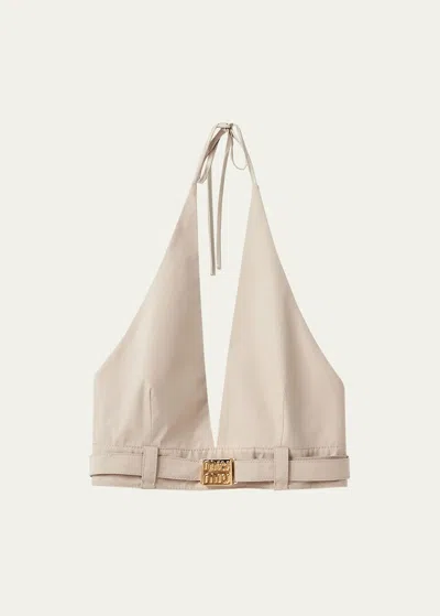 Miu Miu Halter Cotton Top With Buckled Belt In Neutral
