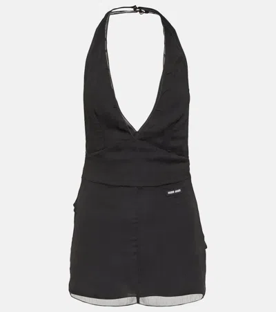 Miu Miu Halterneck Silk Chiffon Top In Black