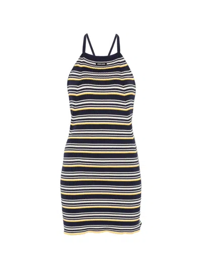 Miu Miu Halterneck Striped Mini Dress In Blue