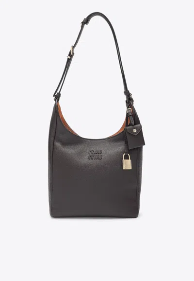 Miu Miu Hammered Leather Bucket Bag In Brown