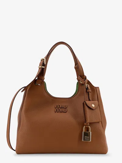 Miu Miu Hammered Leather Crossbody Bag In Brown