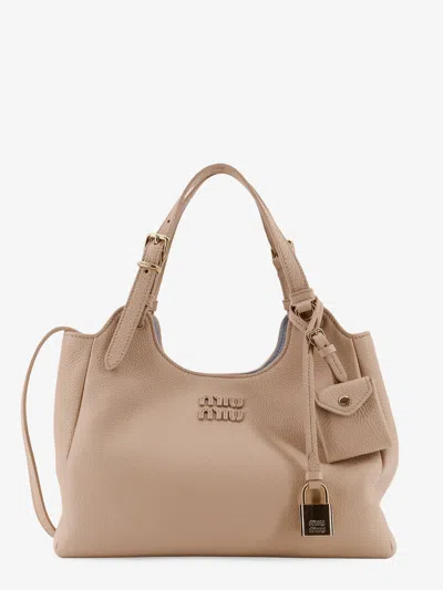 Miu Miu Hammered Leather Crossbody Bag In Neutral