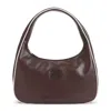 Miu Miu Leather Shoulder Bag With Contrast Piping And Curved Handle In Brown