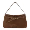 Miu Miu Medium Suede Handbag With Gold-tone Clasp In Brown