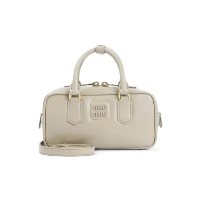Miu Miu Sabbia Arcadie Calf Leather Handbag In Neutral
