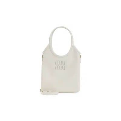 Miu Miu Leather Tote Bag Ivy With Detachable Strap In Neutral