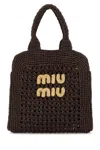 Miu Miu Raffia Crochet Shopping Bag With Dual Handles In Brown