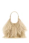 Miu Miu Feather-detail Satin Handbag In Beige O Tan
