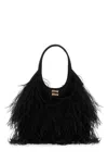 Miu Miu Feather-detail Satin Handbag In Black