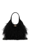 Miu Miu Feather-detail Satin Handbag In Black