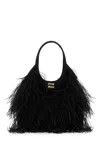 Miu Miu Feather-detail Satin Handbag In Black