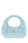 Miu Miu Pastel Light Blue Satin Mini Wander Handbag In Blue