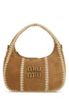 Miu Miu Beige Suede Handbag In Brown
