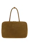 Miu Miu Beige Suede Handbag In Green