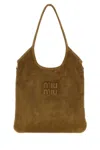 Miu Miu Beige Suede Shopping Bag In Brown