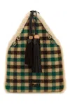 Miu Miu Checkered Fabric Handbag Dual Handles In Brown