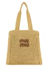 Miu Miu Raffia-effect Crochet Fabric Tote Bag In Naturalecognac