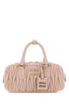 Miu Miu Pastel Pink Suede Arcadie Handbag In Pink
