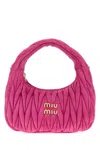 Miu Miu Wander Matelasse Small Suede Bag In Pink
