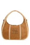 Miu Miu Wander Crochet-trimmed Suede Shoulder Bag In Brown