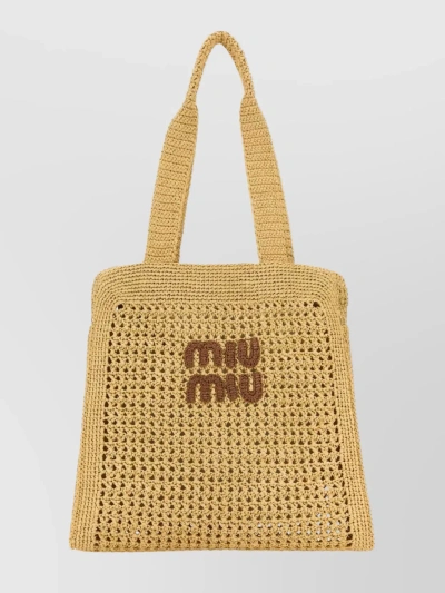 Miu Miu Handcrafted Crochet Double Handle Tote In Neutral