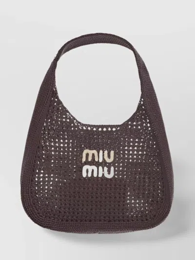 Miu Miu Handcrafted Perforated Crochet Shoulder Bag In Black