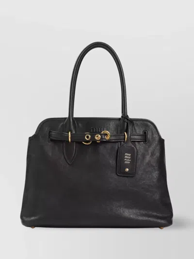 Miu Miu Hardware Gold Structured Shape Top Handles In Gray
