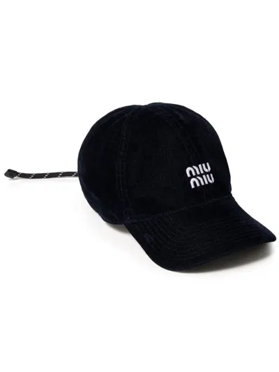 Miu Miu Velvet Baseball Cap In Blue