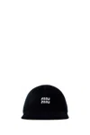 Miu Miu Midnight Blue Velvet Baseball Cap In Black
