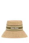 Miu Miu Raffia Hat With Ribbon Band And Wide Brim In Brown