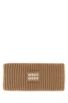 Miu Miu Ribbed Texture Wool Blend Hairband In Brown