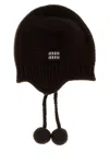 Miu Miu Dark Brown Wool Blend Beanie Hat In Brown