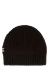 Miu Miu Stretch Wool Blend Ribbed Knit Beanie In Brown