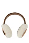 Miu Miu Leather Earmuffs Featuring Shearling Detail In Brown