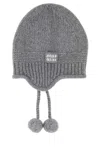 Miu Miu Cozy Knit Beanie Hat With Ear Flaps In Gray