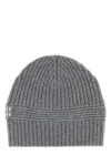 Miu Miu Dark Grey Stretch Wool Blend Beanie Hat In Gray