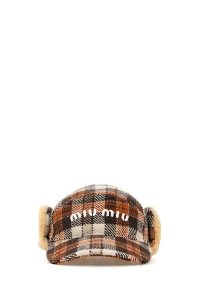 Miu Miu Embroidered Wool Blend Baseball Cap In Multi