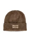 Miu Miu Mohair Hat With Logo In Brown