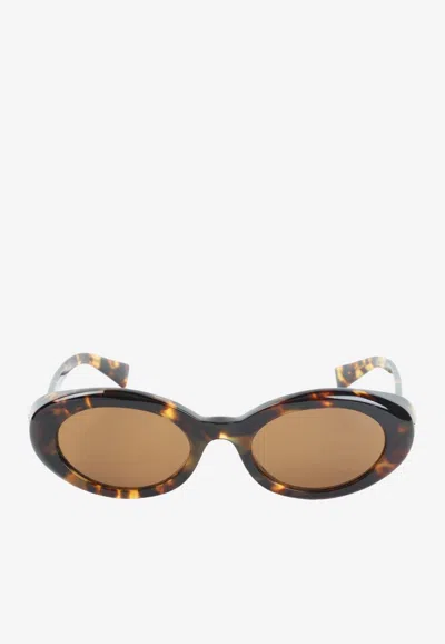 Miu Miu Havana Oval Sunglasses In Metallic