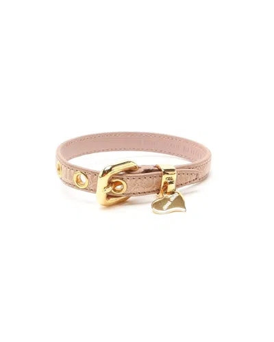 Miu Miu Heart Charm Leather Bracelet In Pink