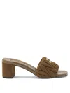 Miu Miu Heeled Sandals In Suede Leather In Brown