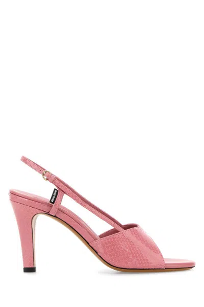 Miu Miu Leather Peep Toe Sandals With Textured Finish In Pink