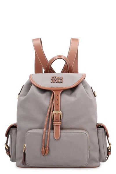 Miu Miu Hemp And Leather Backpack In Gray