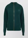 Miu Miu High Collar Cardigan Elbow Patches In Green
