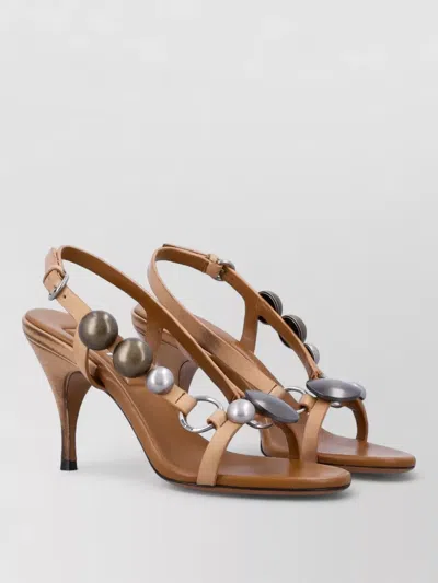 Miu Miu Mini Waxed Leather Sandals With Metal Accents In Brown