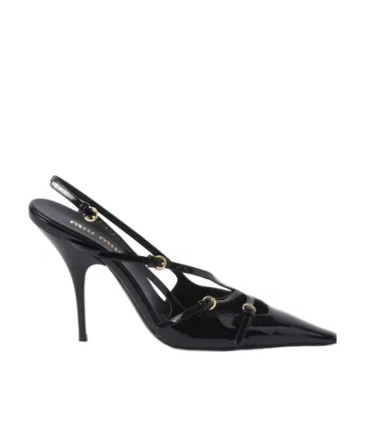 MIU MIU PATENT LEATHER SLINGBACKS WITH BUCKLES