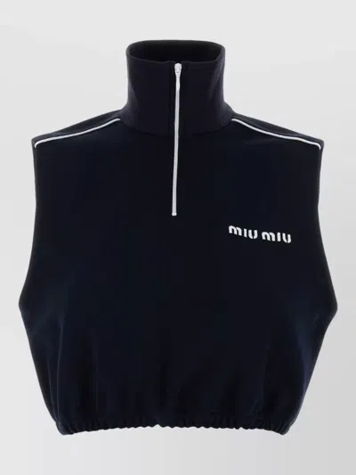 Miu Miu High Neck Polyester Blend Top Elastic In Black